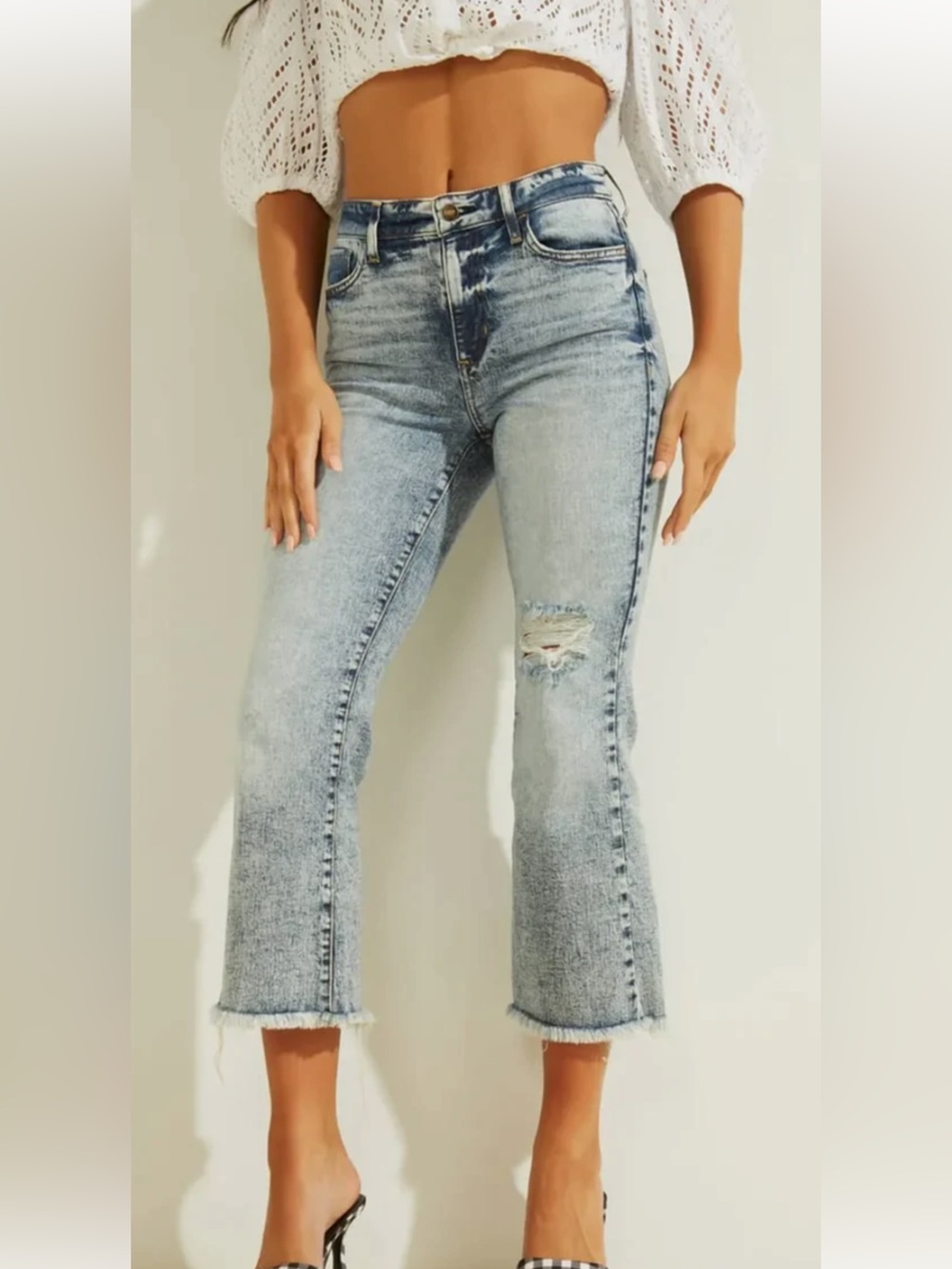 GUESS Cropped Kick Flare Jeans (27, Monarch Blue) Retail $98